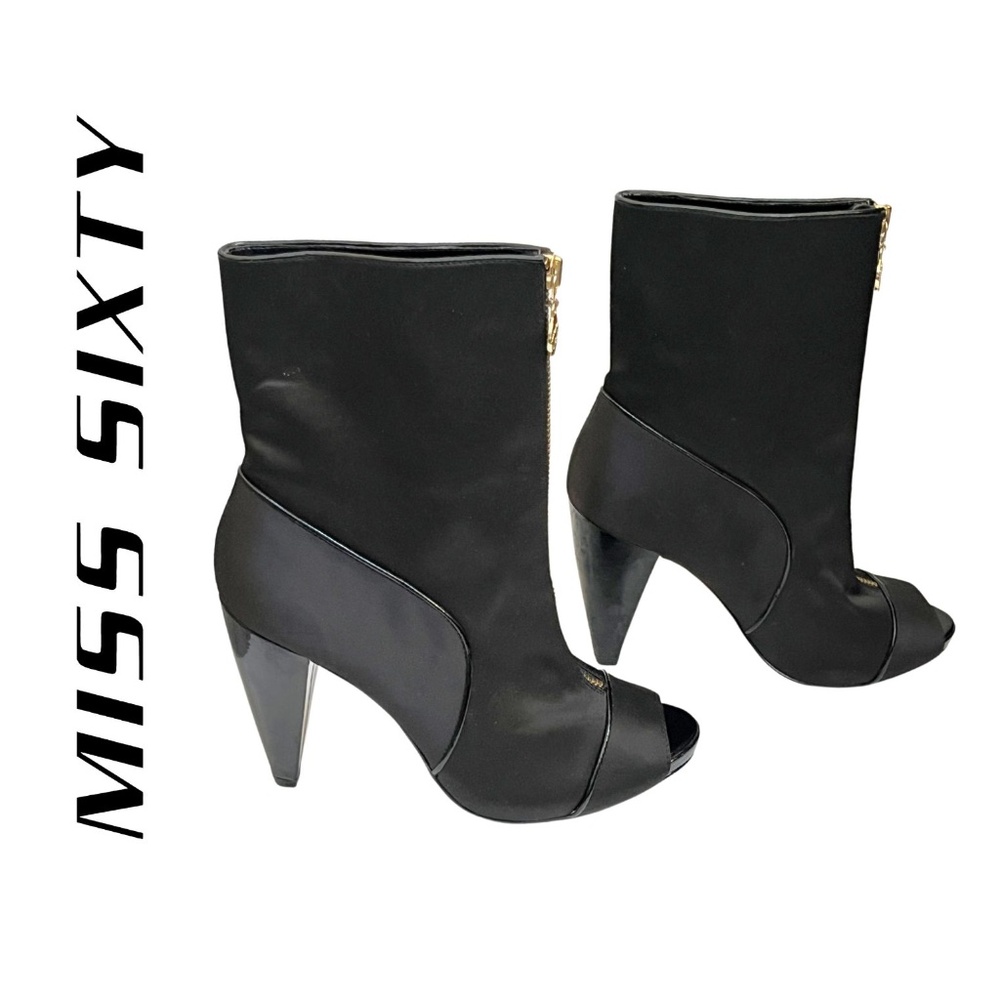 Unworn Miss Sixty Black Fabric Ankle Boots // Size 8